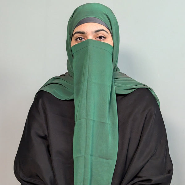 Georgette Instant Hijab With Cap & Niqab - Leaf Green