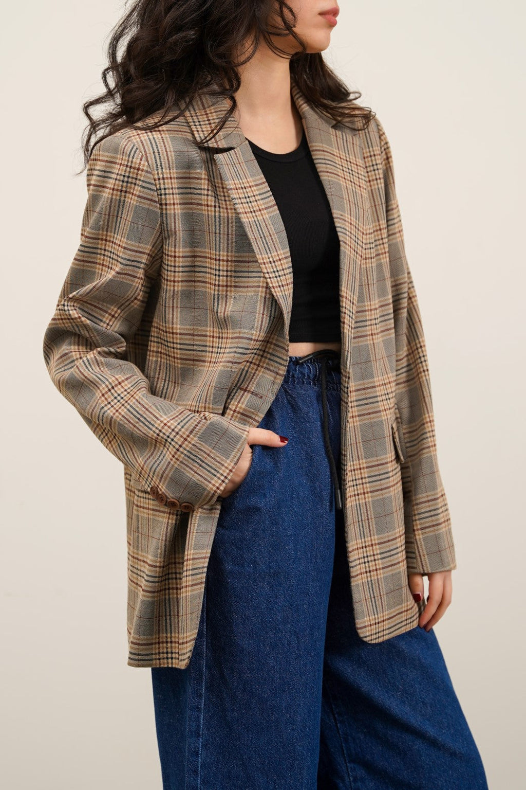 Checkered Beige Jilpop Blazer