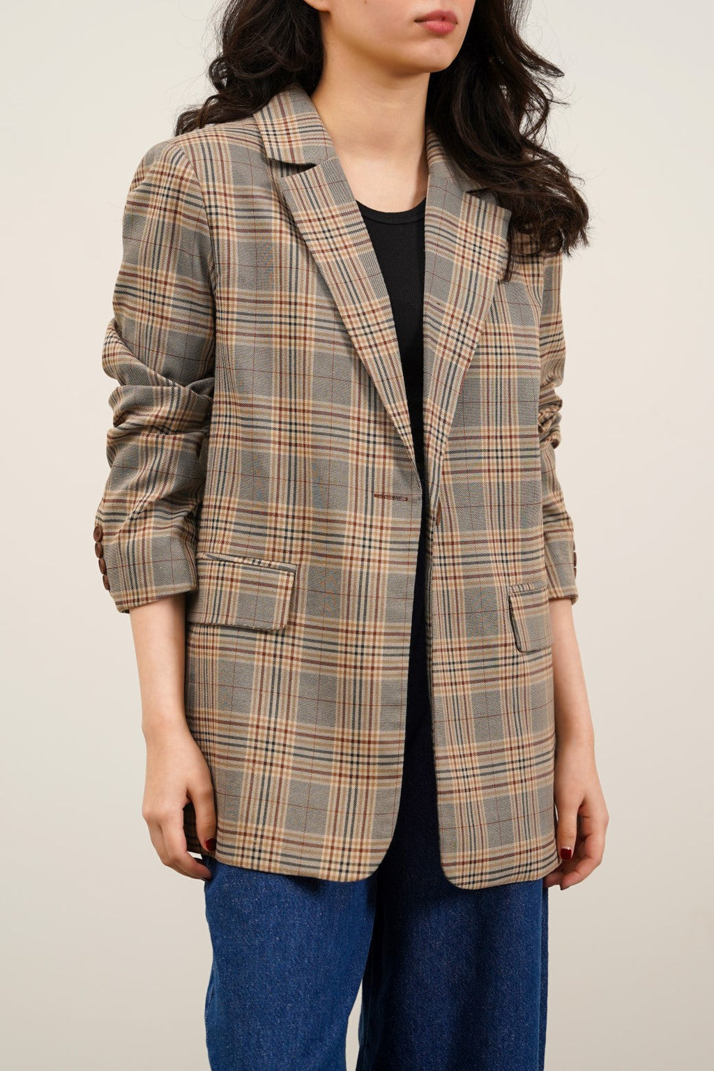 Checkered Beige Jilpop Blazer
