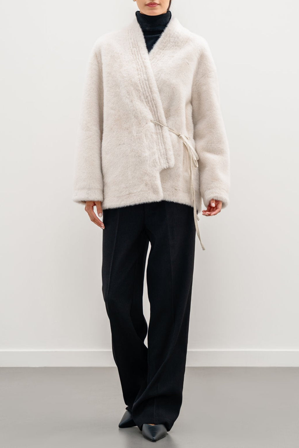 Luxe Off White Jilpop Fur Wrap Coat