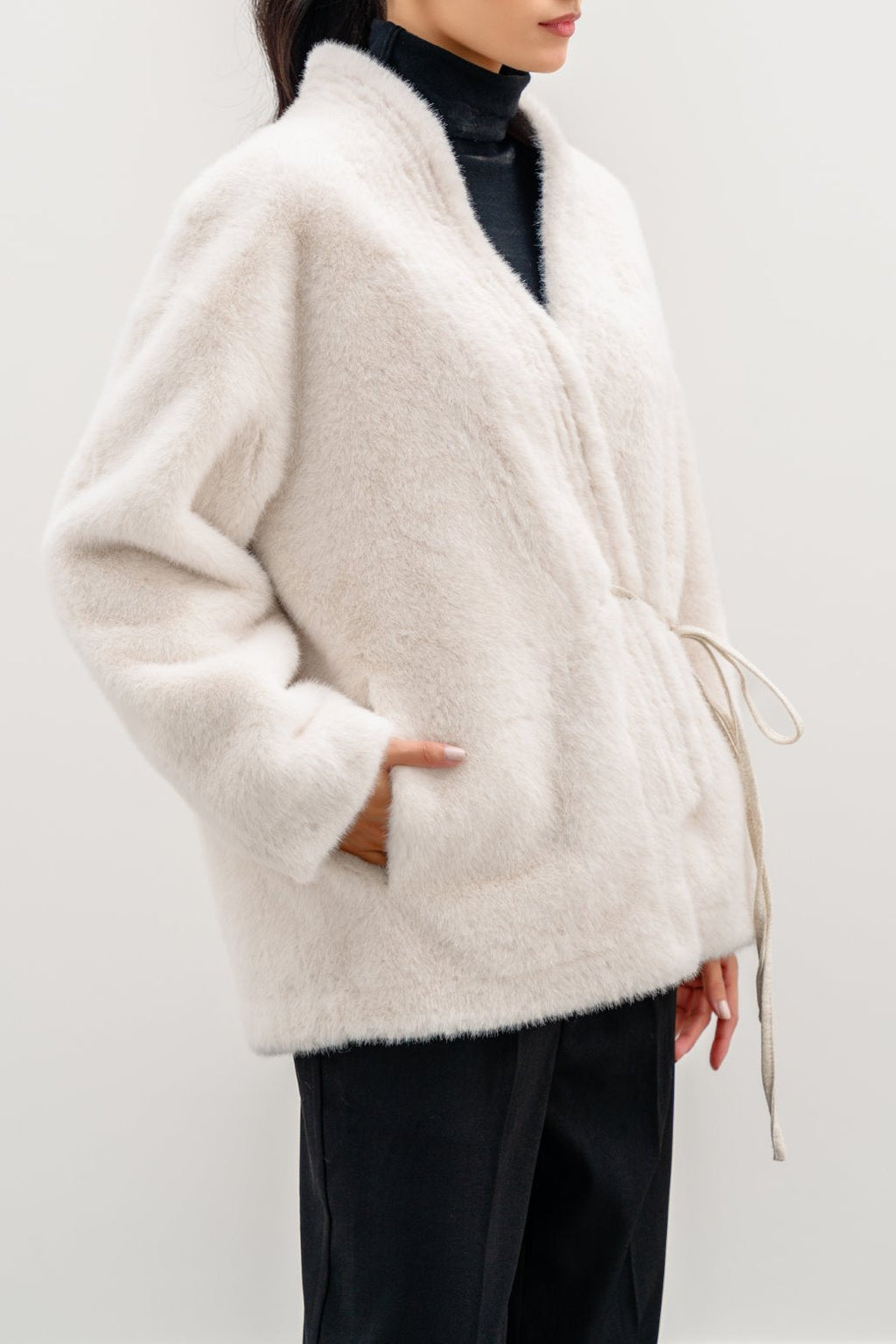 Luxe Off White Jilpop Fur Wrap Coat