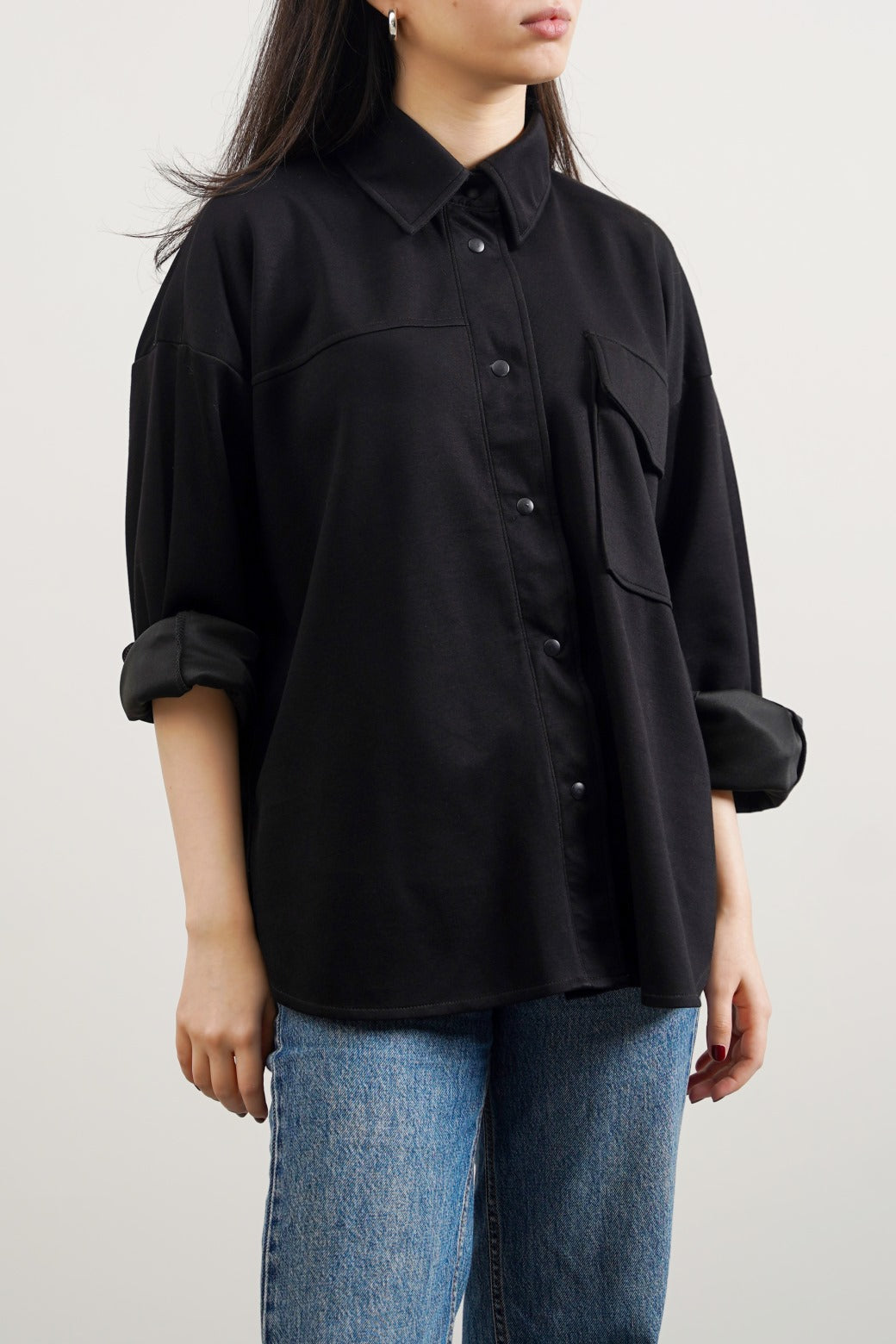 Neoprene Black Jilpop Boyfriend Shacket