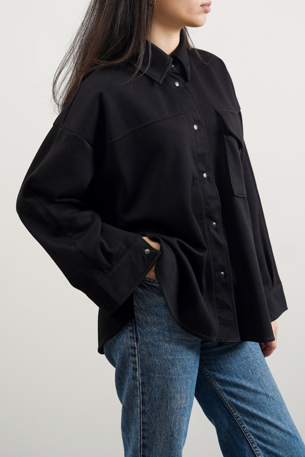 Neoprene Black Jilpop Boyfriend Shacket