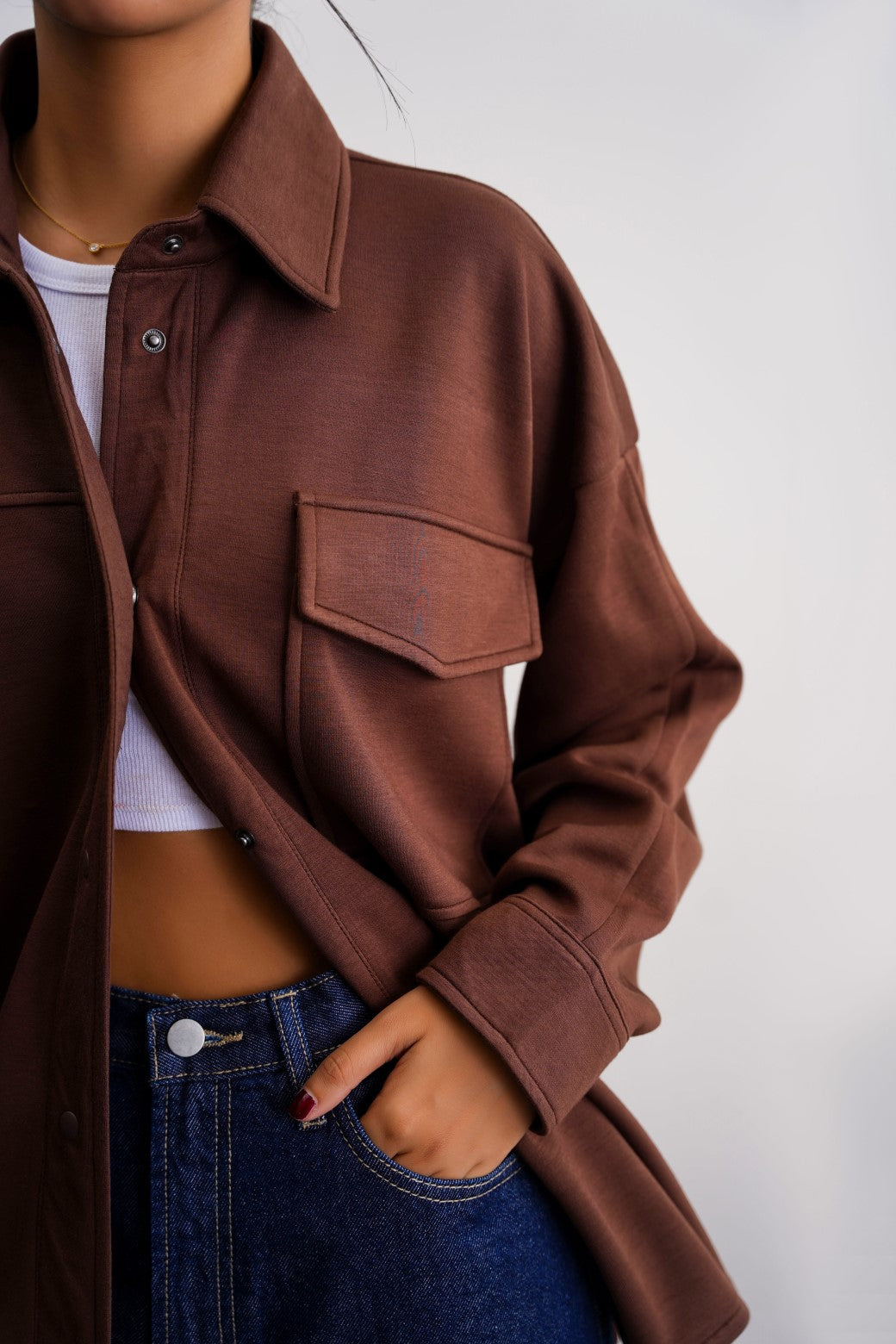 Neoprene Brown Jilpop Boyfriend Shacket