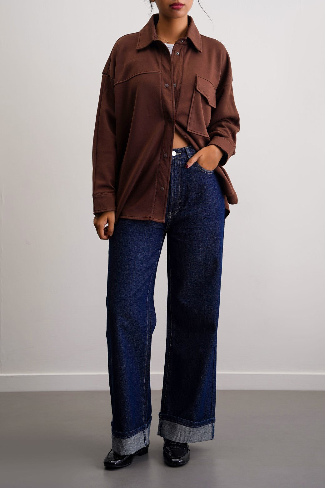 Neoprene Brown Jilpop Boyfriend Shacket