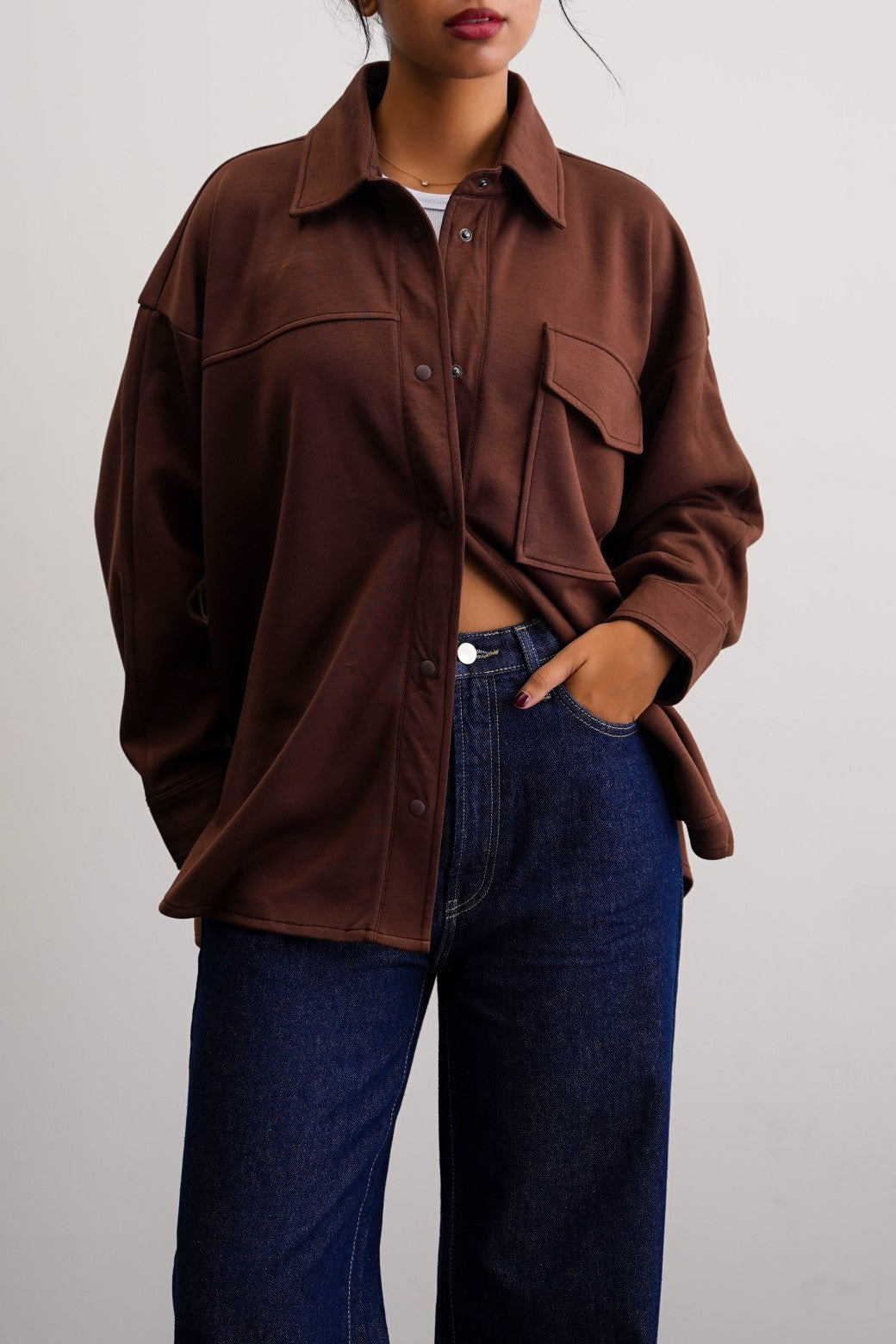 Neoprene Brown Jilpop Boyfriend Shacket