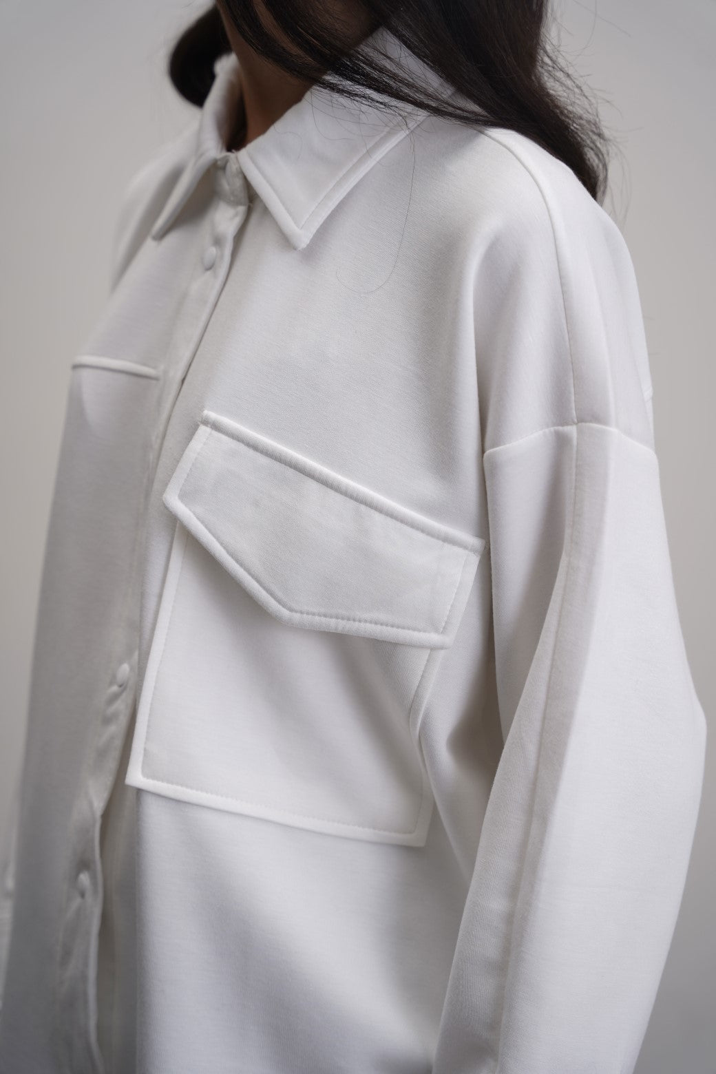 Neoprene White Jilpop Boyfriend Shacket