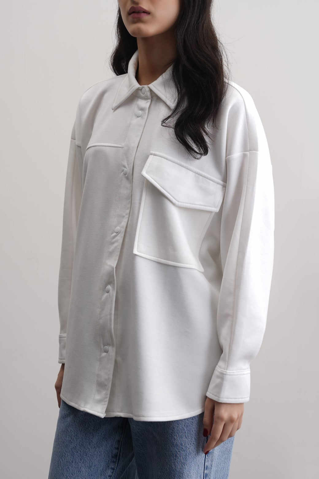 Neoprene White Jilpop Boyfriend Shacket