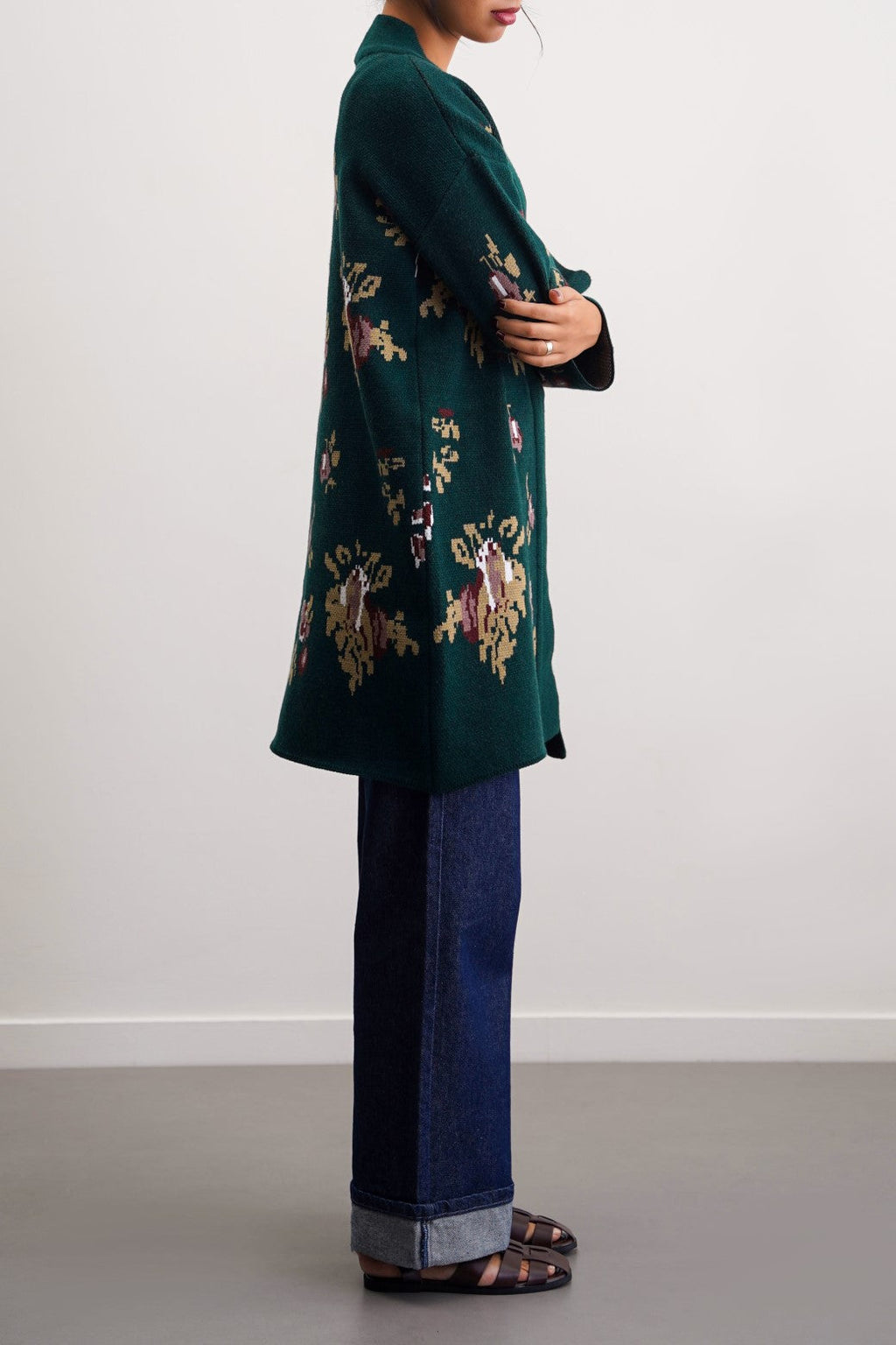 Roses Dark Green Jilpop Jacquard Cardigan
