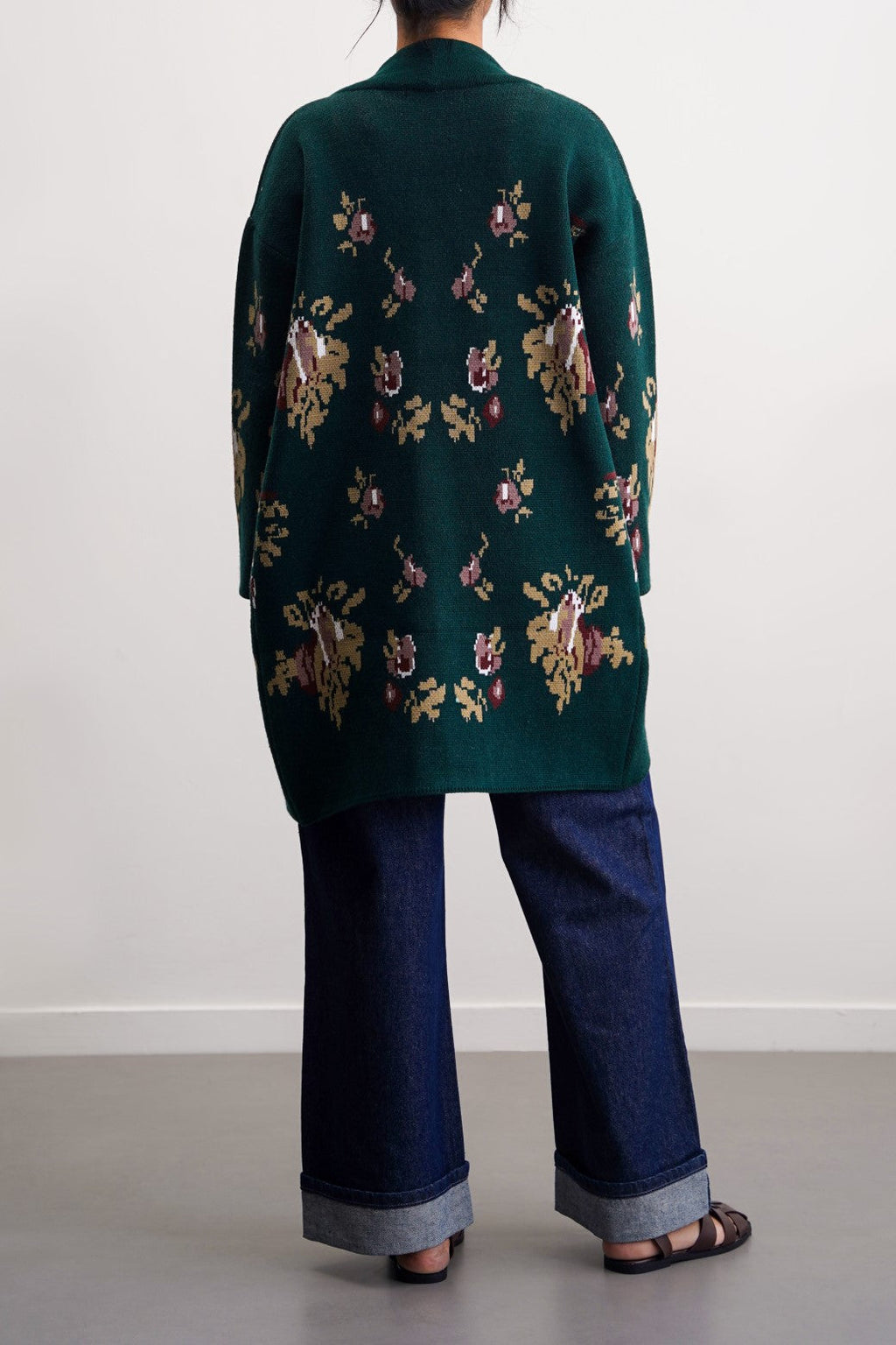 Roses Dark Green Jilpop Jacquard Cardigan
