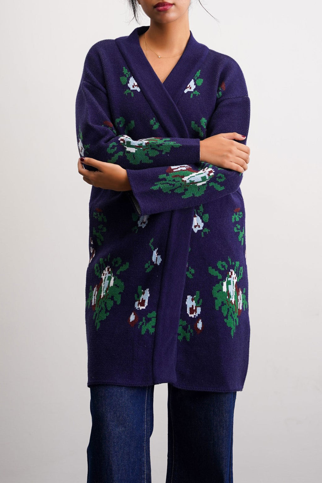 Roses Dark Navy Jilpop Jacquard Cardigan