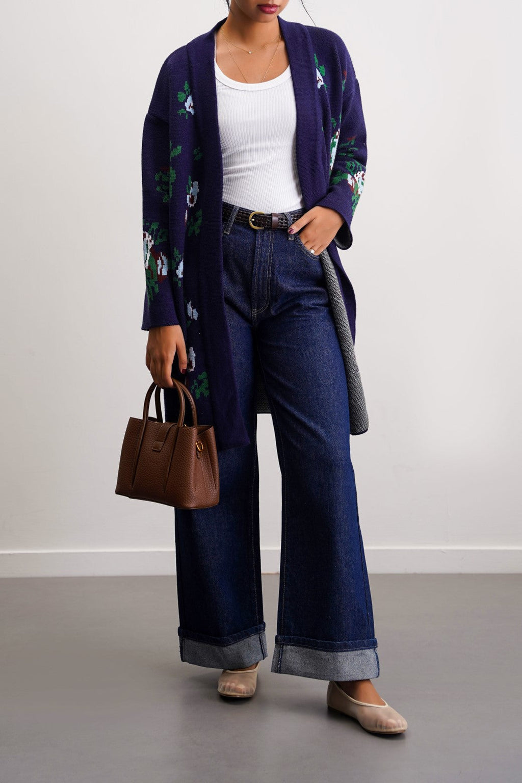 Roses Dark Navy Jilpop Jacquard Cardigan