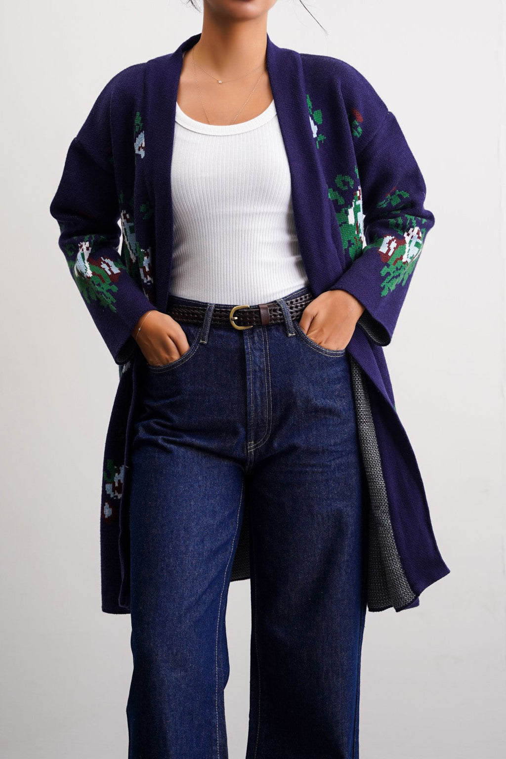 Roses Dark Navy Jilpop Jacquard Cardigan