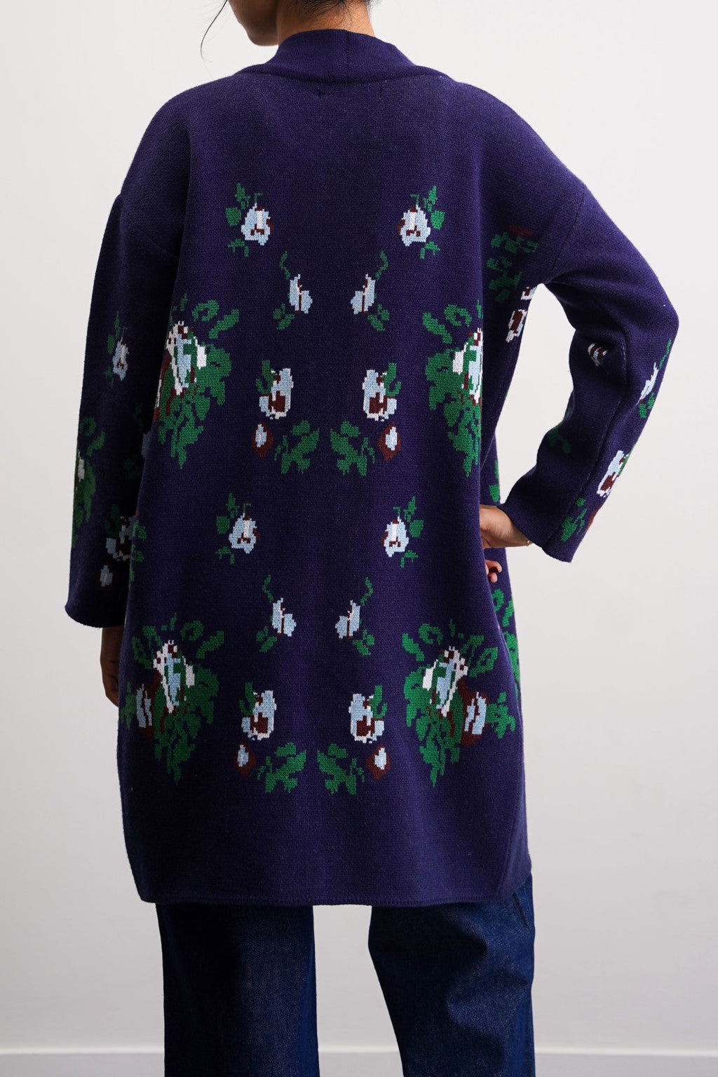 Roses Dark Navy Jilpop Jacquard Cardigan