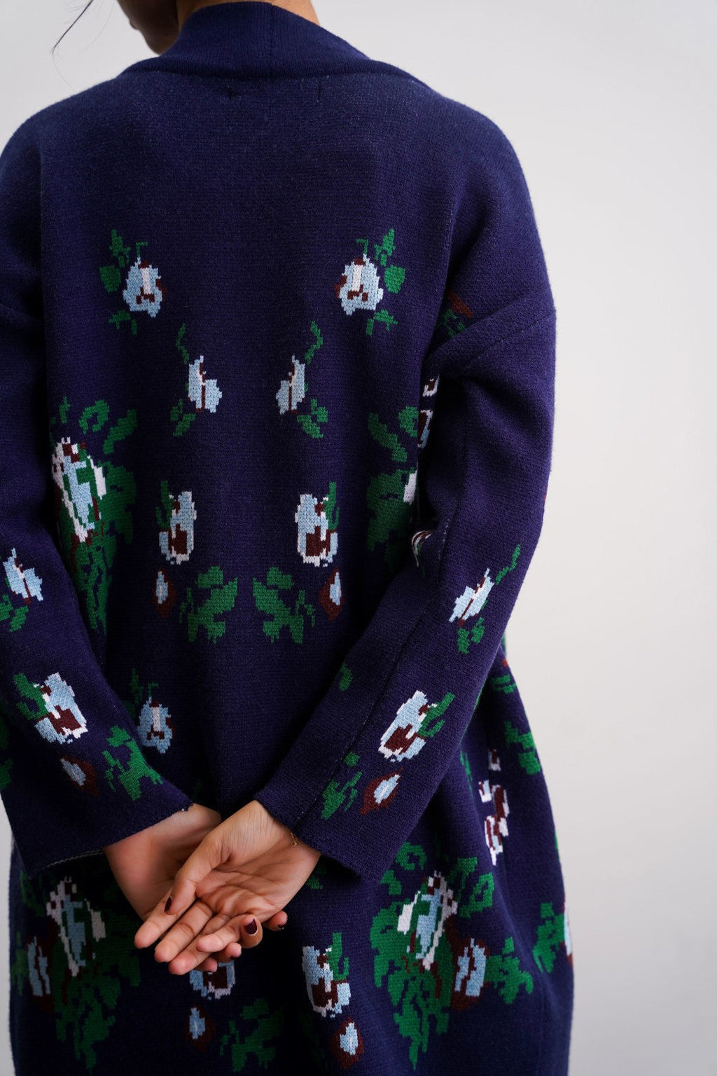 Roses Dark Navy Jilpop Jacquard Cardigan