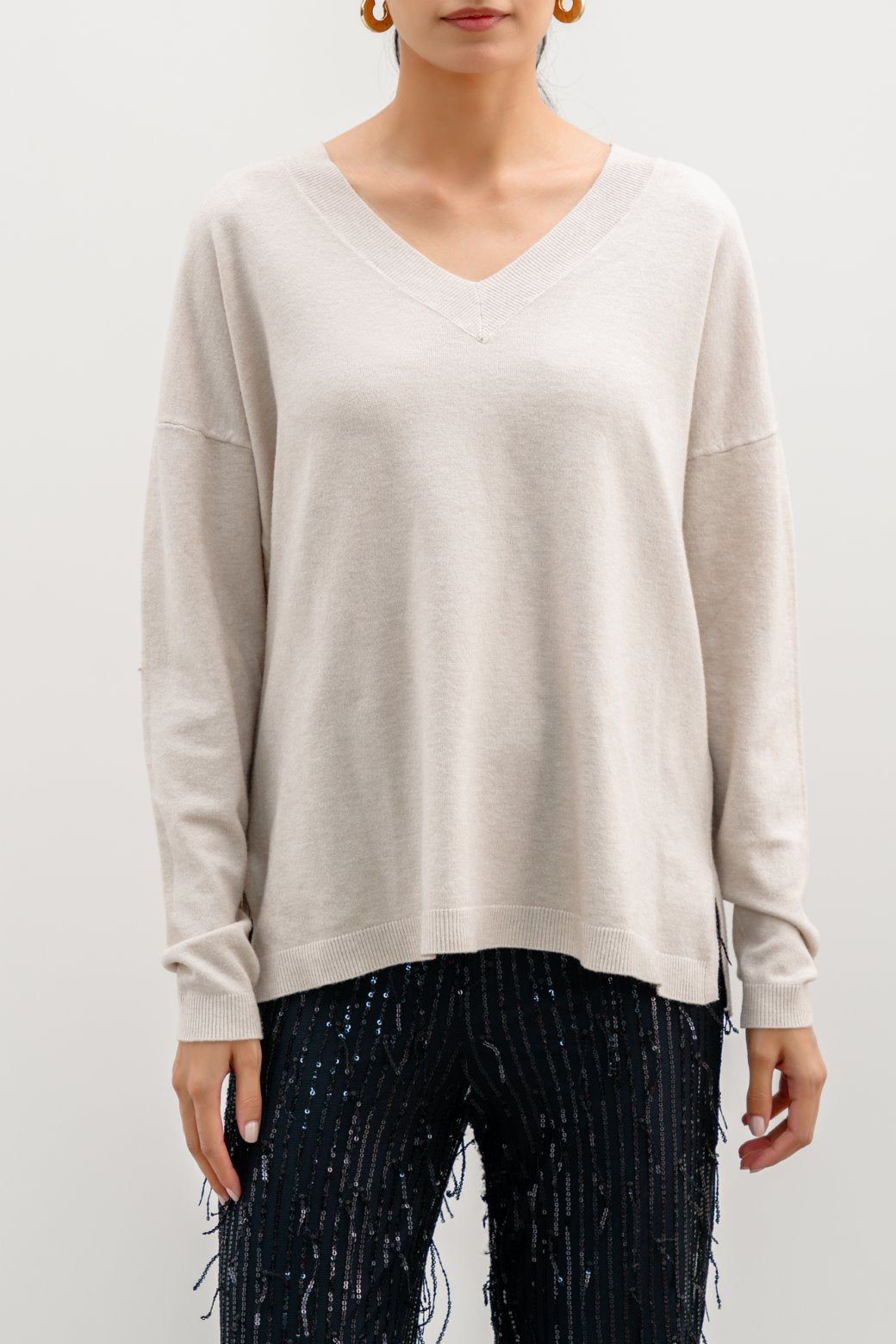Homebody Beige Jilpop V-Neck Sweater