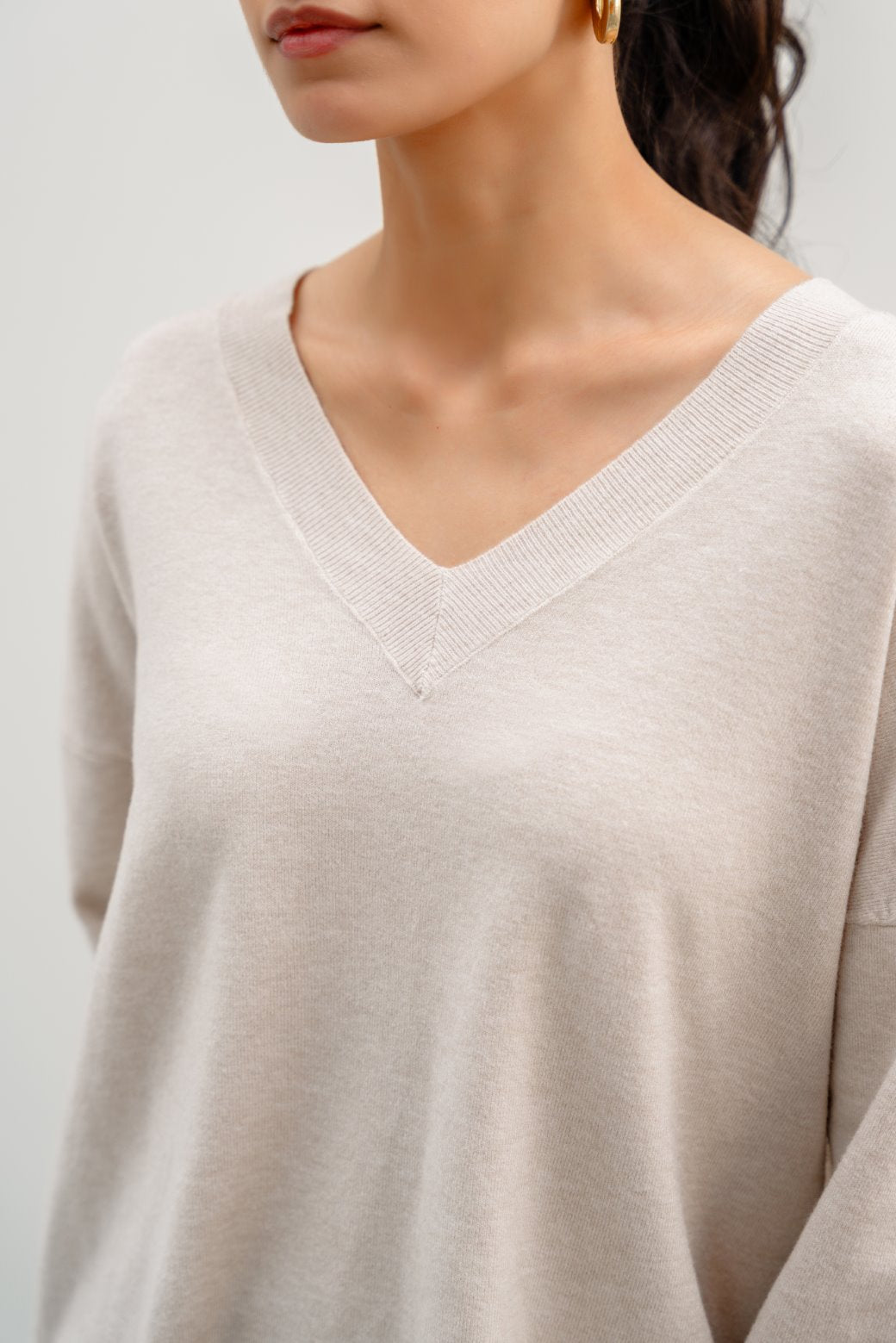Homebody Beige Jilpop V-Neck Sweater