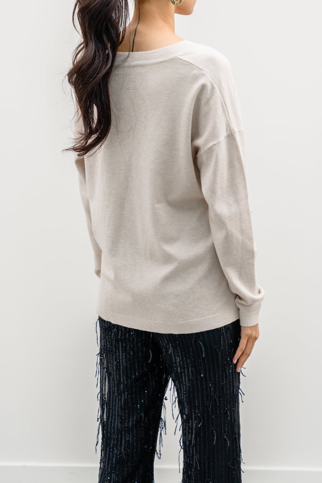 Homebody Beige Jilpop V-Neck Sweater
