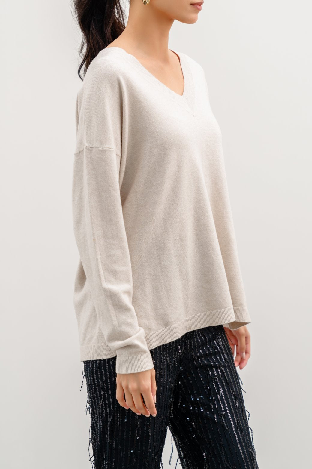 Homebody Beige Jilpop V-Neck Sweater