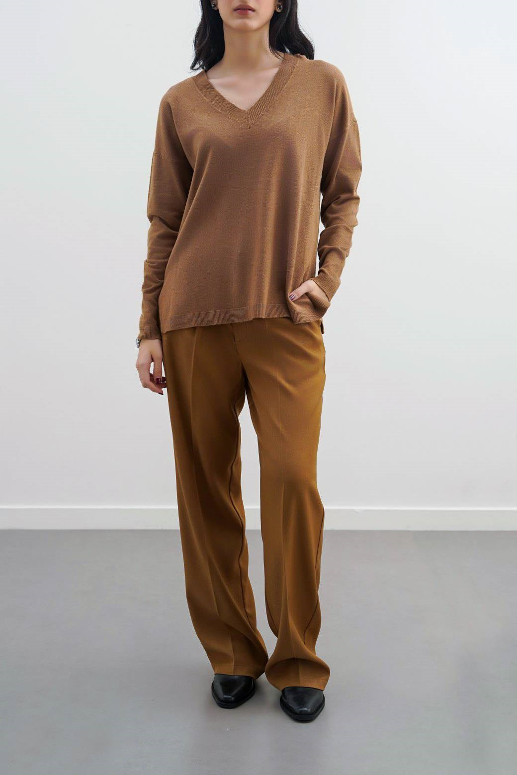 Homebody Camel Jilpop V-Neck Sweater