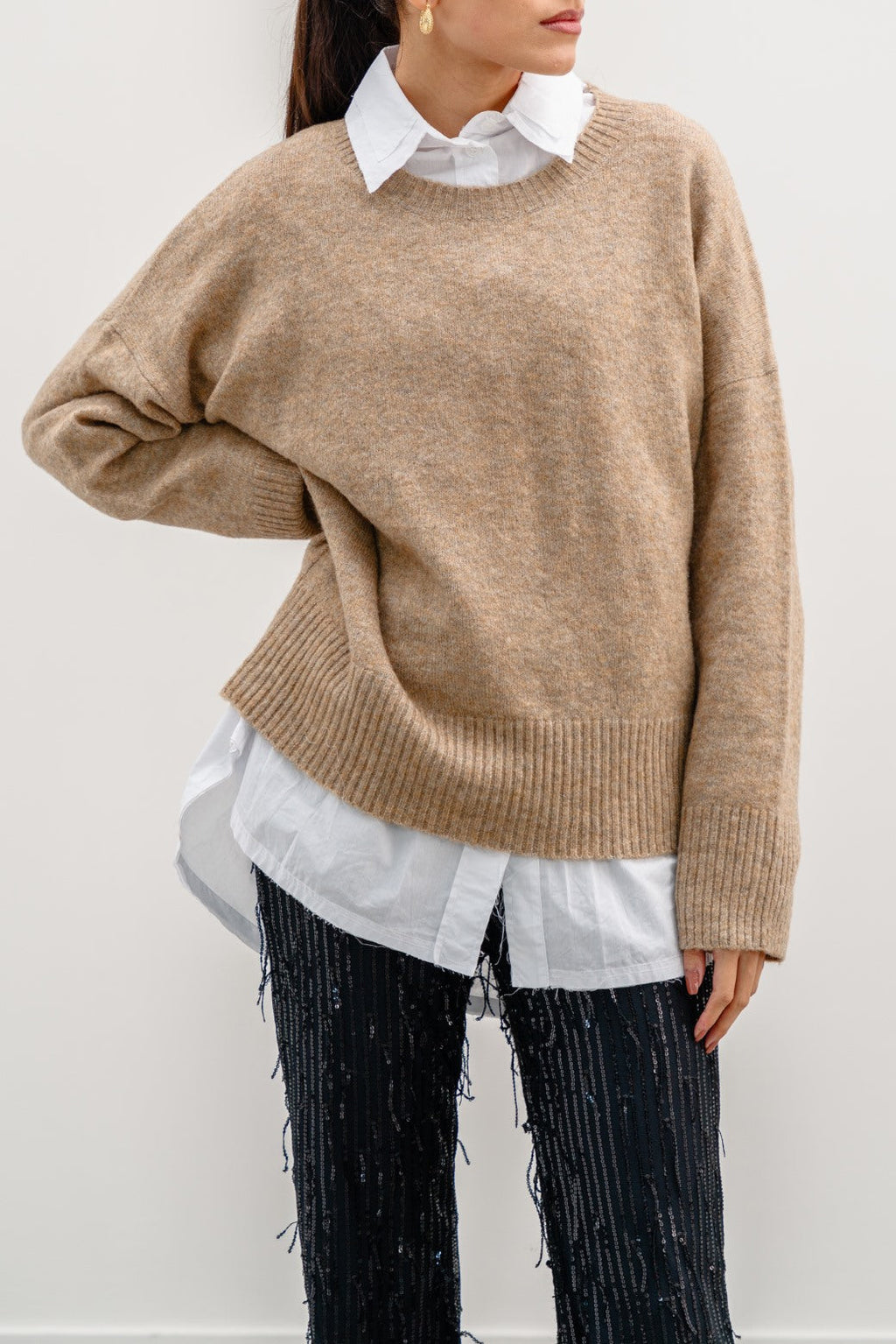 Fine Beige Jilpop Knit Sweater