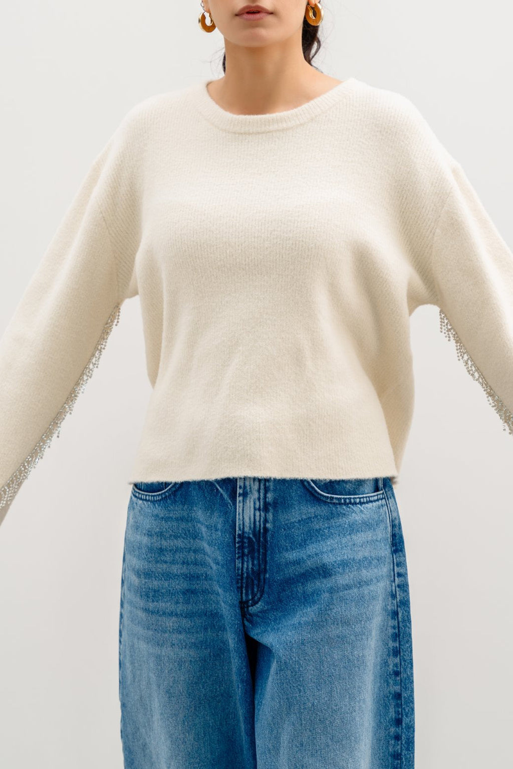 Rhinestone Cream Jilpop Fringe Jumper