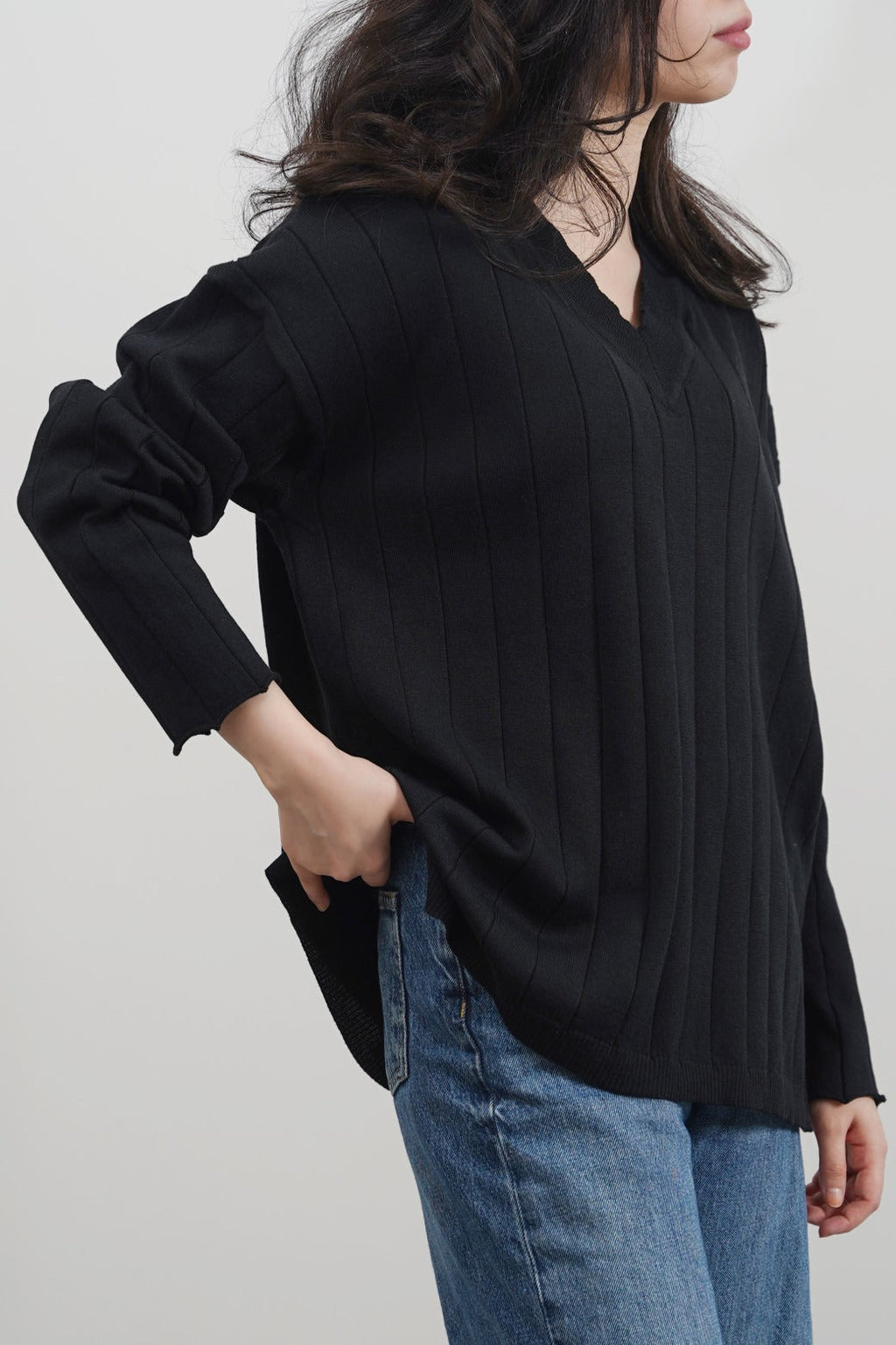 Soft Black Jilpop Rib-Knit Jumper