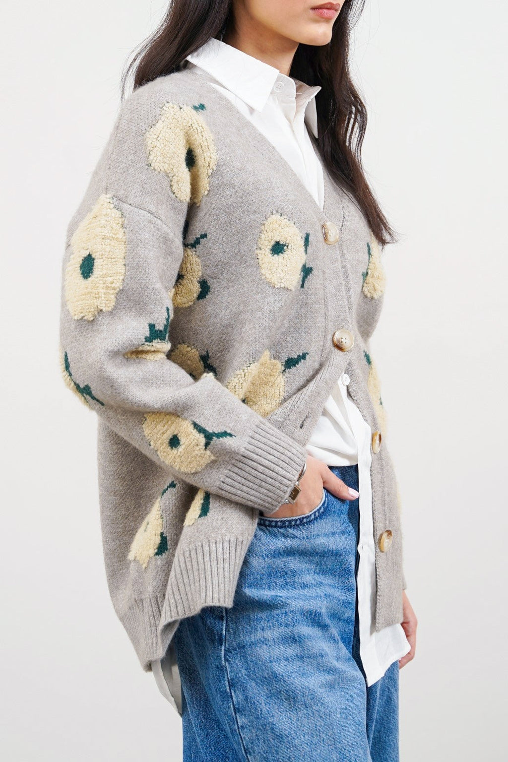 Daisies Grey Jilpop Jacquard Cardigan