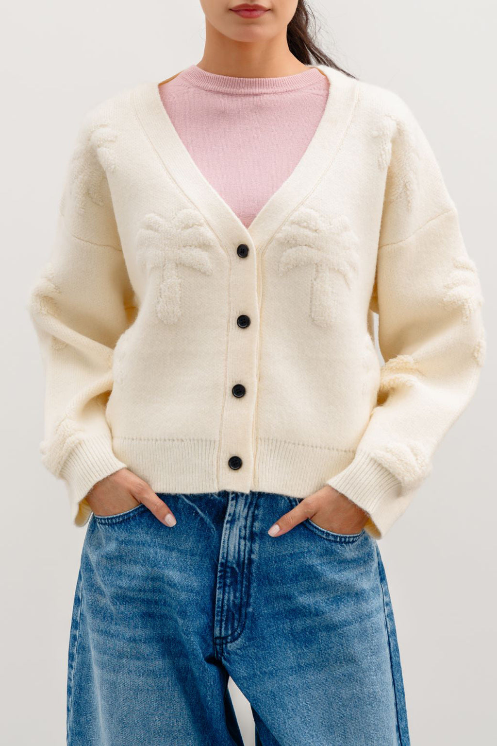 Textured Off White Jilpop Palm Cardigan