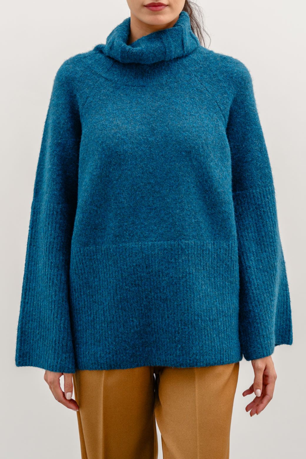Morocco Teal Jilpop Rib Sleeve Sweater