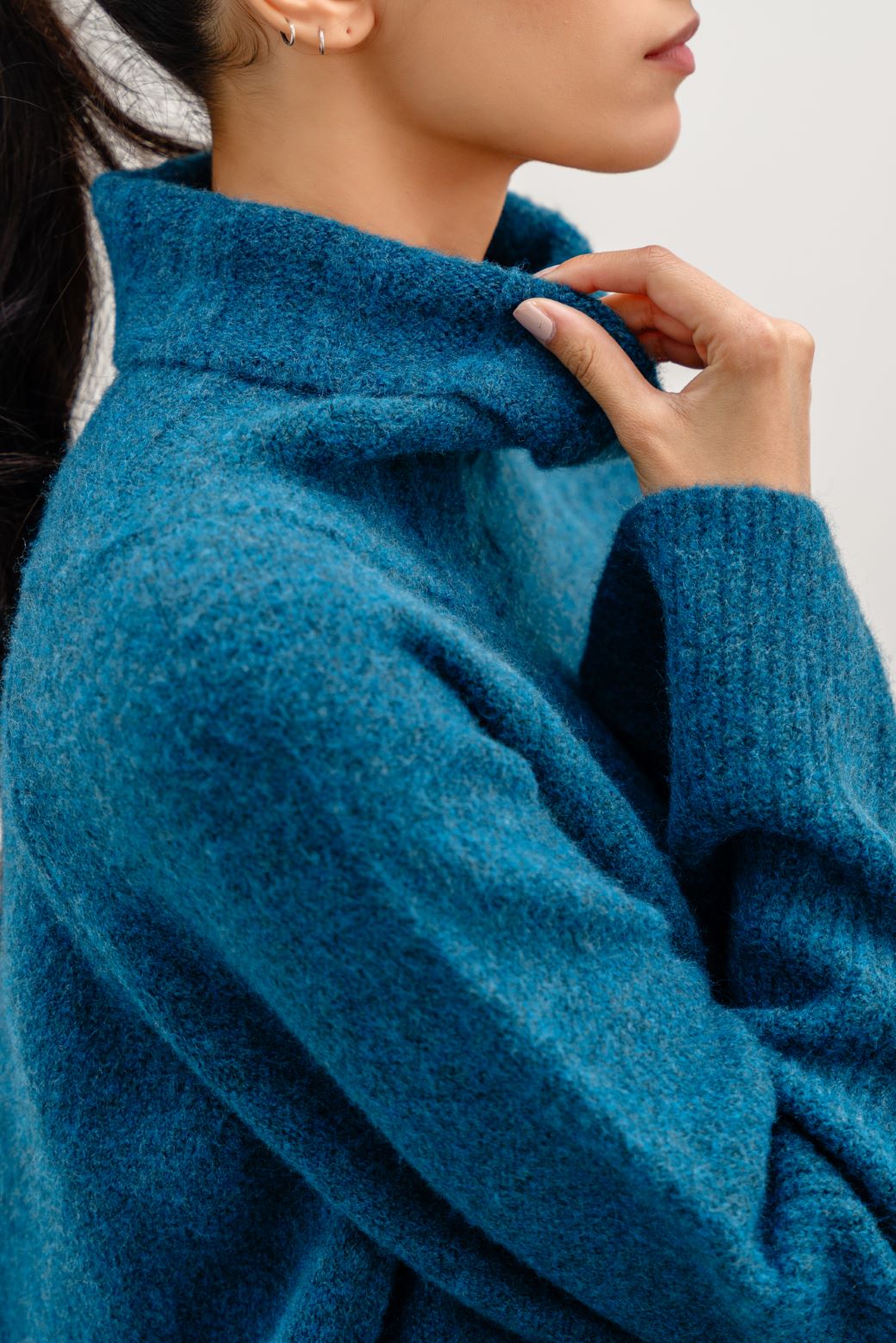 Morocco Teal Jilpop Rib Sleeve Sweater