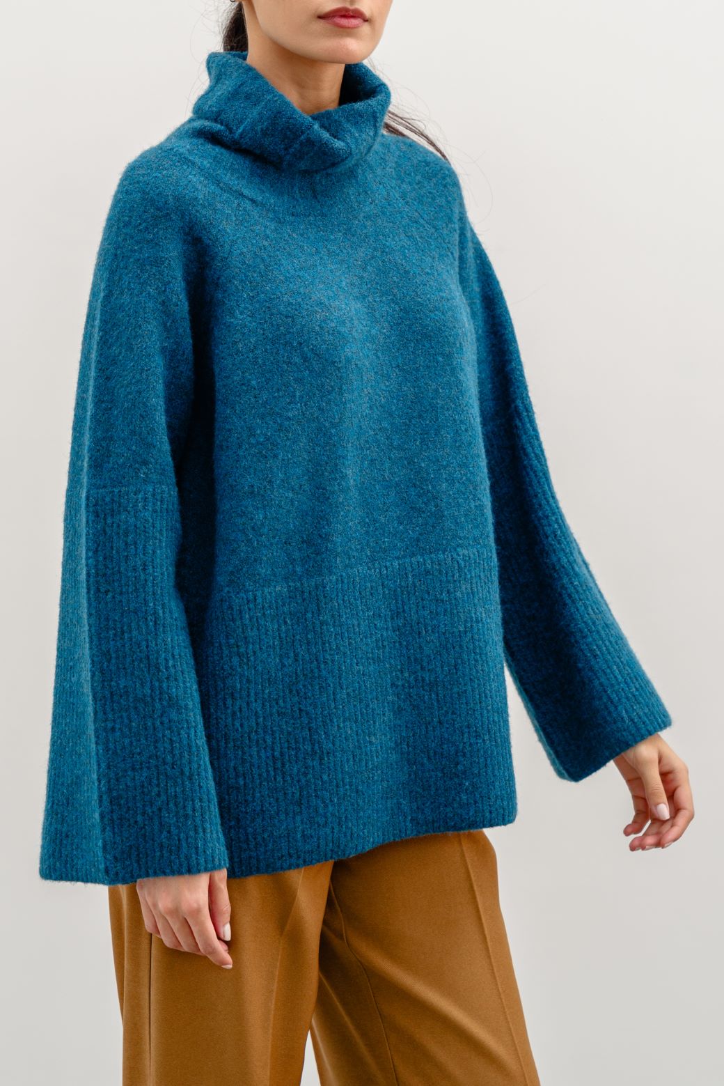 Morocco Teal Jilpop Rib Sleeve Sweater