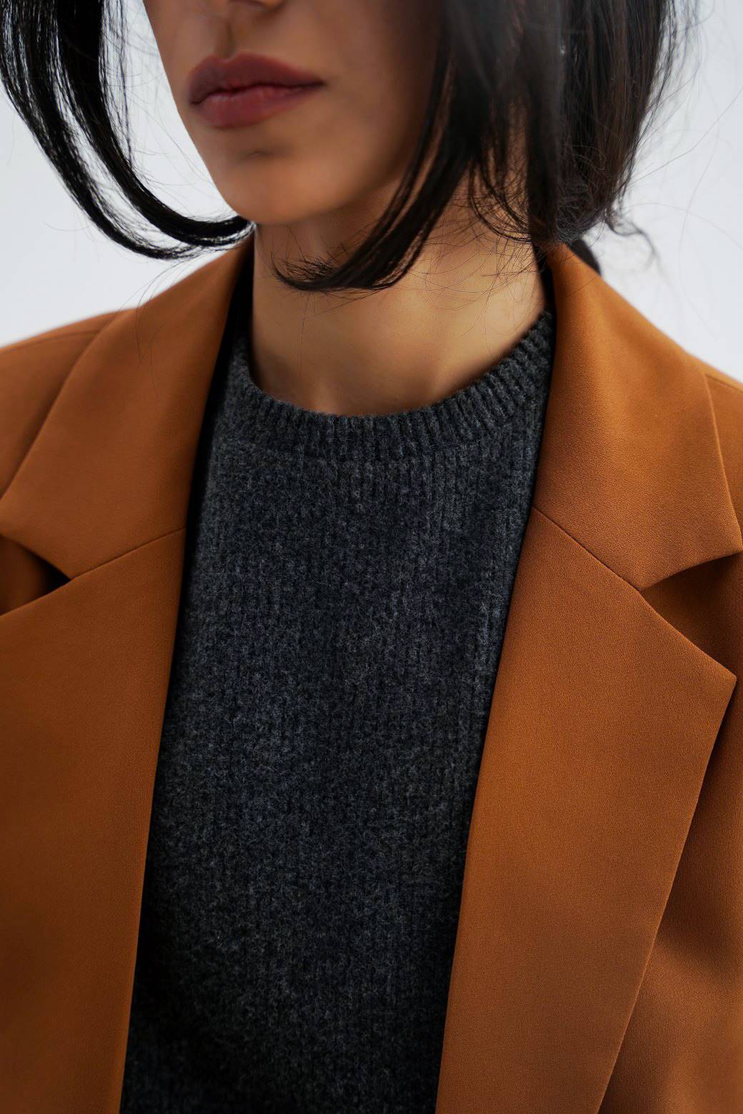 Basic Brown Jilpop Blazer With Ruched Sleeve