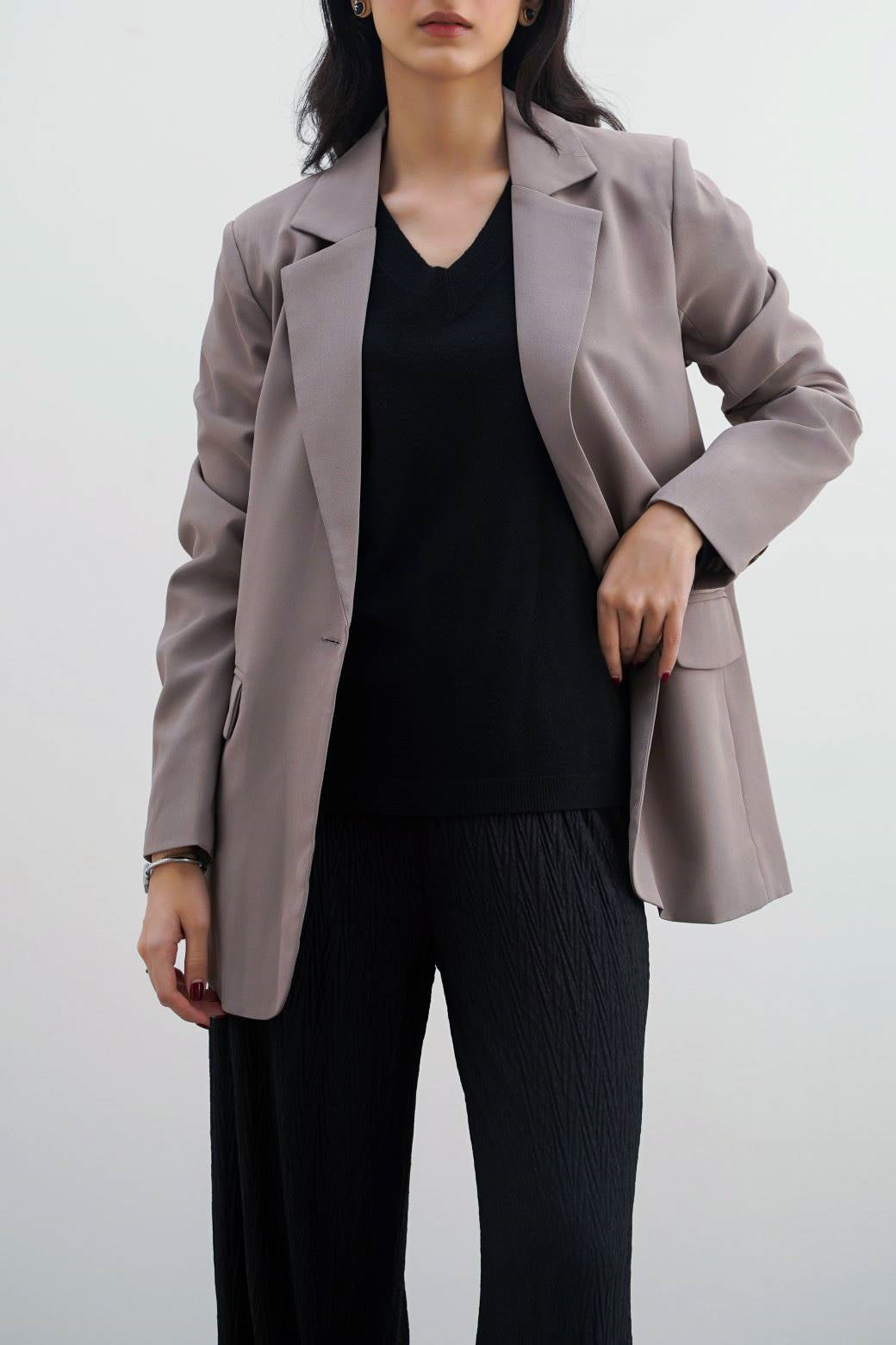 Basic Beige Jilpop Single-Button Blazer