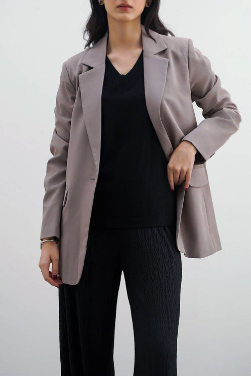 Basic Beige Jilpop Single-Button Blazer