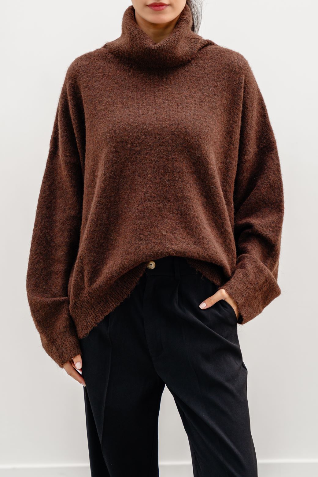 Manhattan Brown Jilpop High Neck Sweater