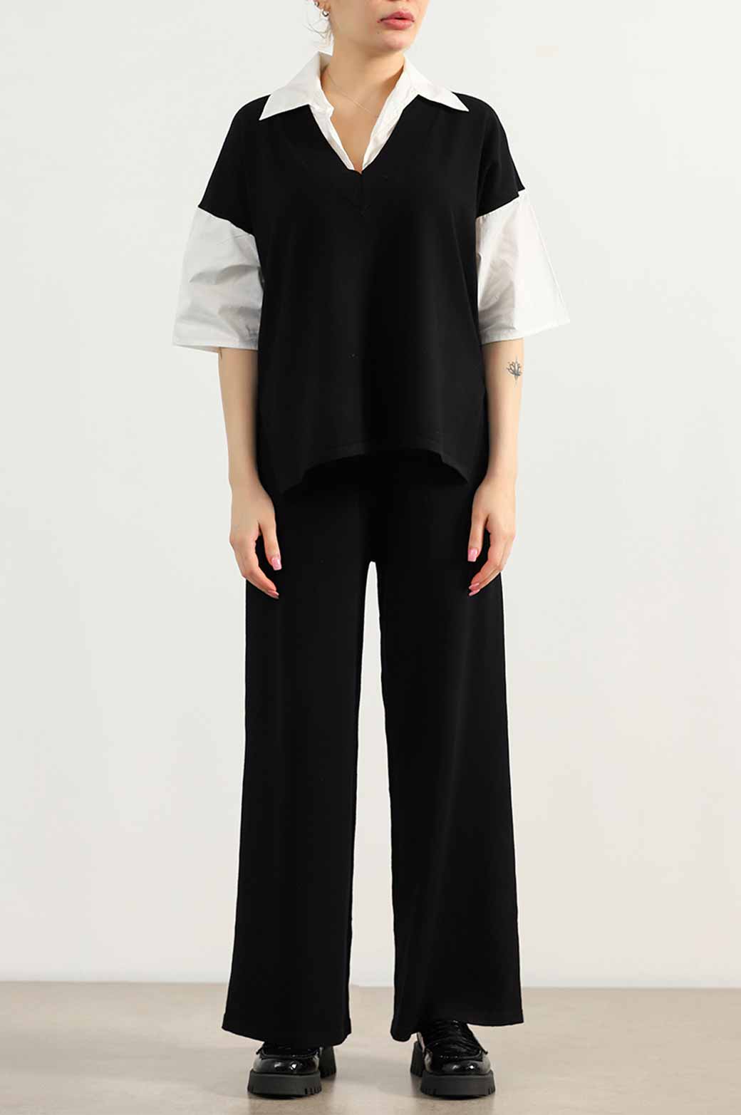 Sweater Black Jilpop With Attached Shirt
