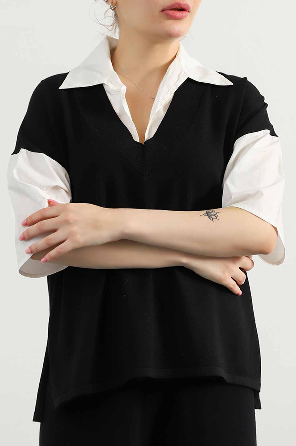 Sweater Black Jilpop With Attached Shirt