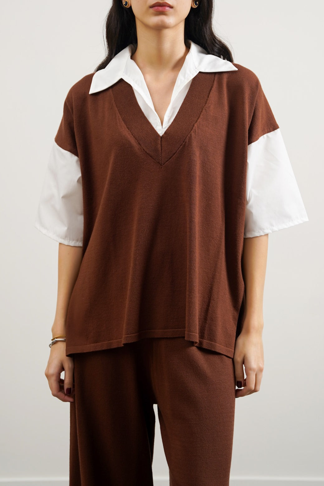 Sweater Brown Jilpop With Attached Shirt