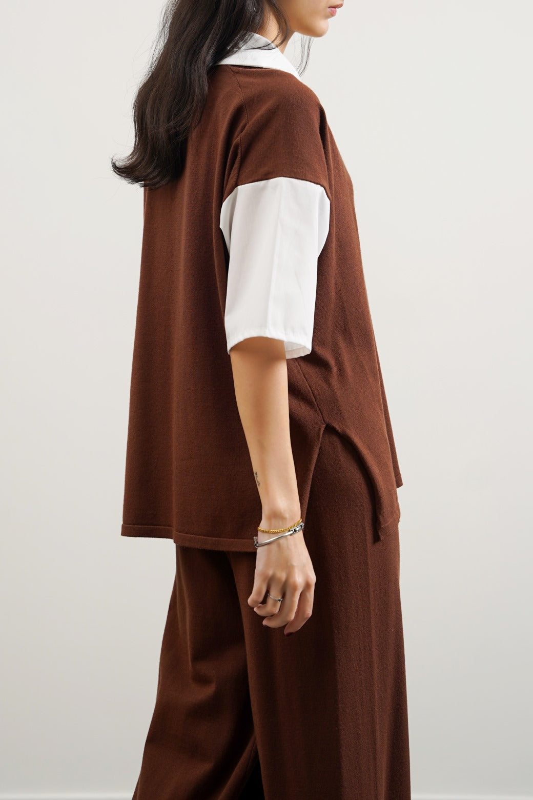 Sweater Brown Jilpop With Attached Shirt
